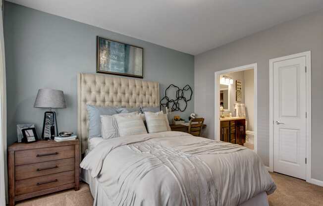 Master bedroom and bath at York Woods at Lake Murray Apartment Homes, Columbia, 29212