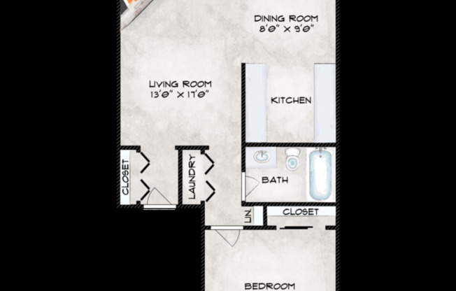 1 bed, 1 bath, 734 sqft, $1,275