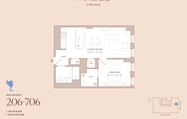 1 bed, 1 bath, $7,415, Unit 706