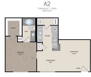 1 bed, 1 bath, 589 sqft, $1,315