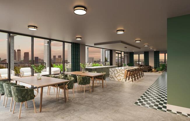 8th-floor sky lounge with bar area and outdoor deck with sweeping views.