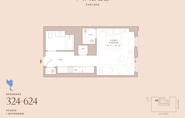 Studio, 1 bath, $5,005, Unit 624