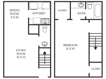 1 bed, 1.5 baths, 750 sqft, $1,150