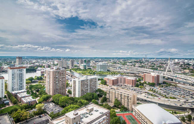 Views of Zakim Bridge and Cambridge