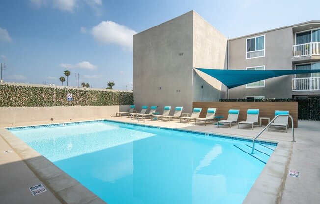 Apartment for rent in Palms Culver City with pool and outdoor lounge