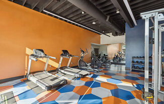 Community Fitness Center with Equipment at Horizon Apartments located in Santa Ana, CA.