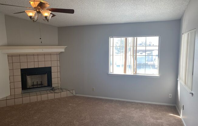 This 2nd floor unit features two bedrooms, and a spacious family room with a decorative fire place.