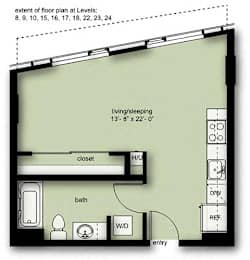 Studio, 1 bath, 469 sqft, $1,749