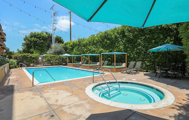 Pool and Jacuzzi with Cabanas at The Verandas Apartments in Canoga Park CA