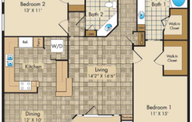 2 beds, 2 baths, 1,287 sqft, $2,250