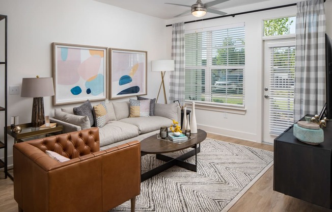 cozy living room at The Quincy Apartments, Acworth