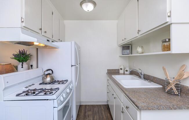 a kitchen with a stove and a sink