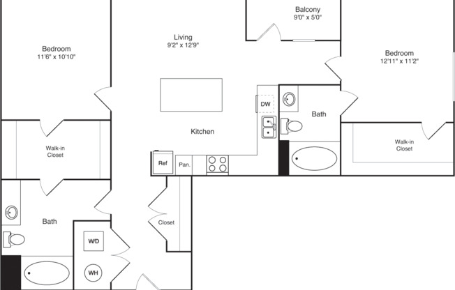 2 beds, 2 baths, 1,092 sqft, $2,560, Unit 188