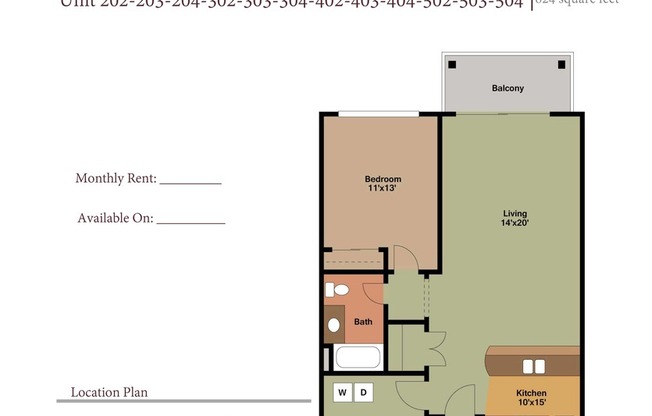 1 bed, 1 bath, 824 sqft, $1,700, Unit 502