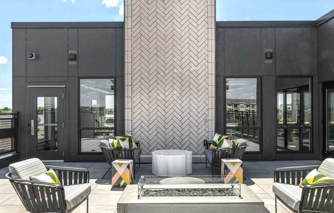 Outdoor firepit and rooftop lounge - Nuvelo at Parkside Apartments