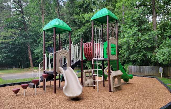 a playground with a slide and other playground equipment