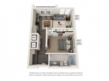Studio, 1 bath, 660 sqft, $1,426