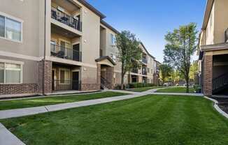 our apartments have a spacious courtyard with green grass and trees