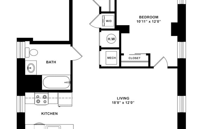 1 bed, 1 bath, 621 sqft, $2,465, Unit T-0807