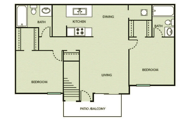 2 beds, 2 baths, 980 sqft, $1,072