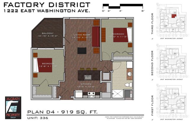 2 beds, 1 bath, 919 sqft, $2,440, Unit 336