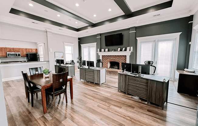 a large living room with a kitchen and a dining room