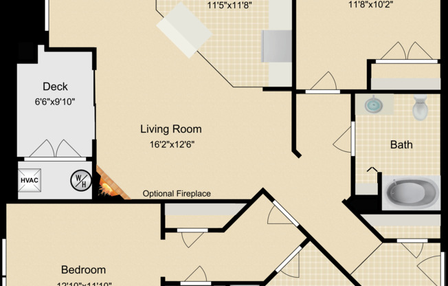 2 beds, 2 baths, 1,192 sqft, $2,610