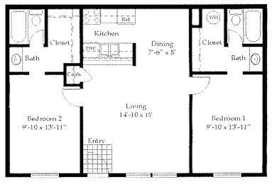 2 beds, 2 baths, 950 sqft, $1,100