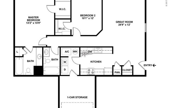 2 beds, 2 baths, 1,090 sqft, $1,559