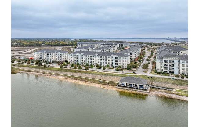 lakeshore aerial view of Park at Bayside apartments