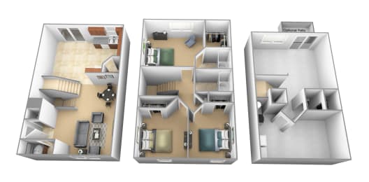 3 bedroom 2 bathroom floor plan at Carlson Woods Townhomes in Randallstown MD