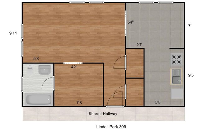 Studio, 1 bath, 450 sqft, $945, Unit 309