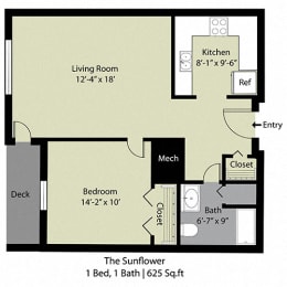 1 bed, 1 bath, 625 sqft, $995