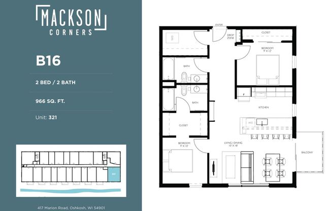 2 beds, 2 baths, 966 sqft, $2,450, Unit 321