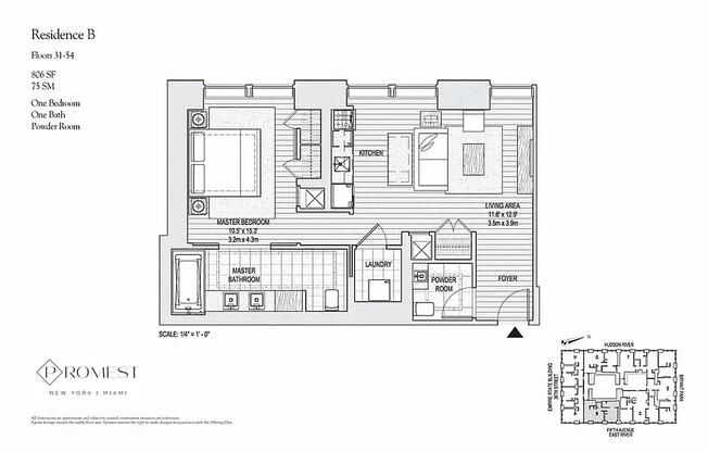 1 bed, 1.5 baths, 806 sqft, $6,850, Unit 45B