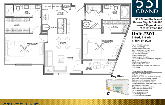 2 beds, 2 baths, 1,154 sqft, $2,734, Unit 301