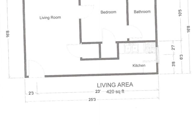 1 bed, 1 bath, 420 sqft, $910, Unit 1912-36