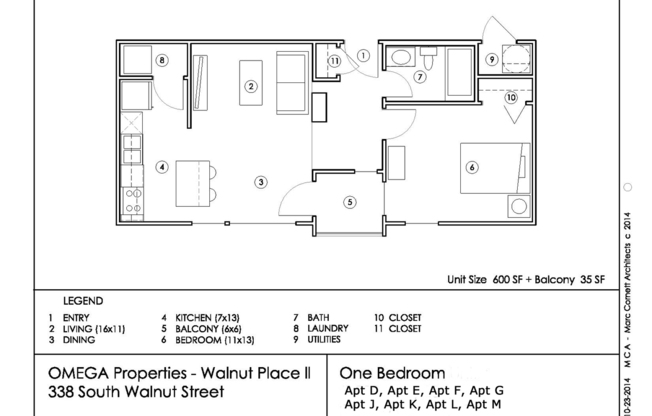 1 bed, 1 bath, 635 sqft, $1,300, Unit Unit J