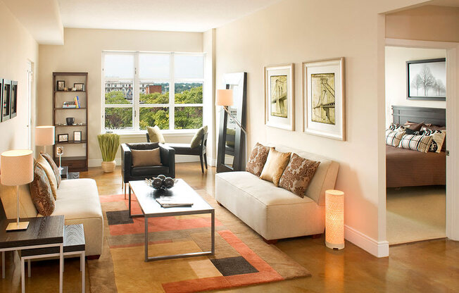 Living Room With Expansive Window at Highland Park at Columbia Heights Metro, Washington