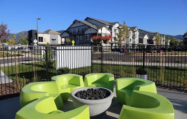 Outdoor courtyard with fire pit at Corso Apartments, Missoula