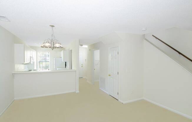 living area with view into kitchen