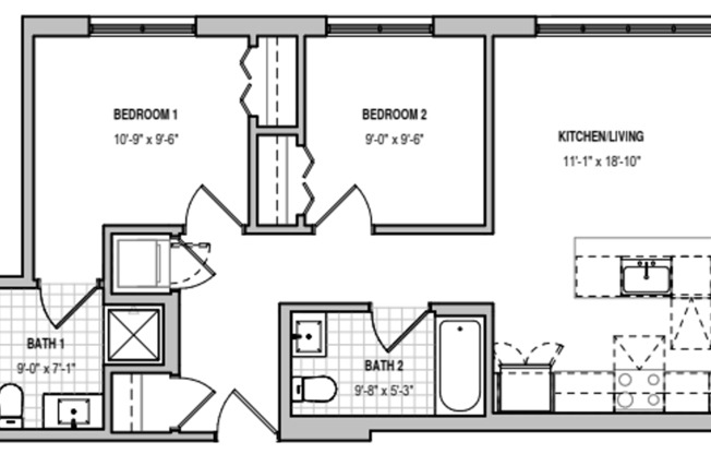 2 beds, 2 baths, 800 sqft, $2,895, Unit 505