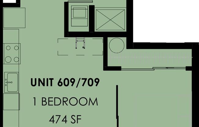 1 bed, 1 bath, 474 sqft, $2,450, Unit 410 5th #609