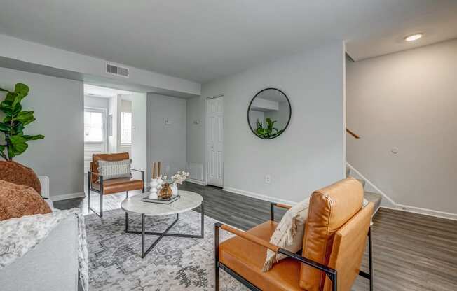 a living room with a couch and a table