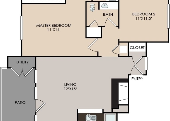 2 beds, 2 baths, 1,026 sqft, $890