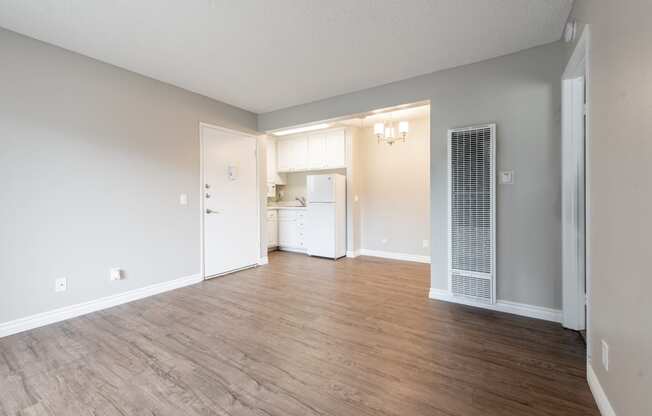 Junior 1 bedroom living room with plank wood floors