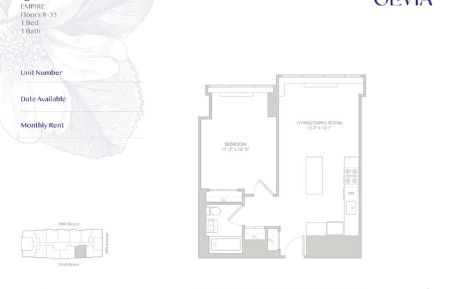 1 bed, 1 bath, $5,145, Unit 23G