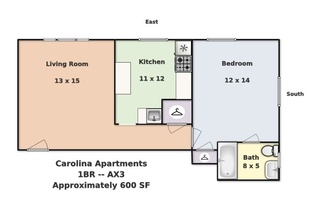1 bed, 1 bath, 600 sqft, $1,525, Unit AX3
