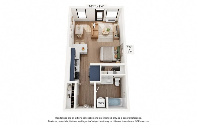 Studio, 1 bath, 511 sqft, $1,477