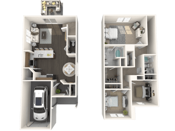 a floor plan of a house with a car and a garage